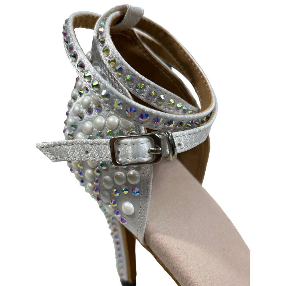 Customized Women’s Silver Ballroom Dance Heels Rhinestones Sz 8 (EU 38) NWOB - Picture 7 of 9